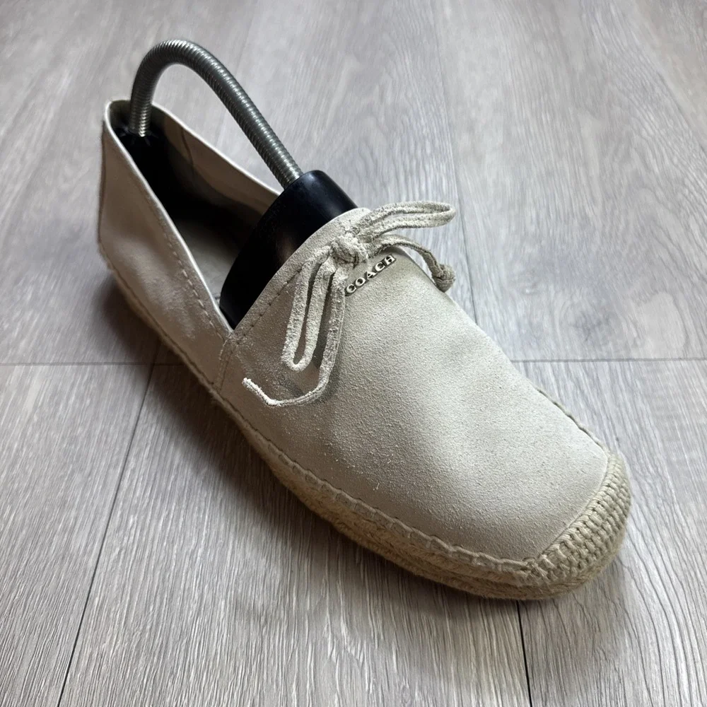 Coach Espadrilles Suede Cream Beige Rae Women's 9.5 B Platform Bow Boho Slip On